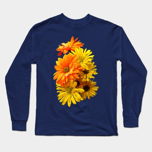 Daisies - Yellow and Orange Daisies Long Sleeve T-Shirt by SusanSavad